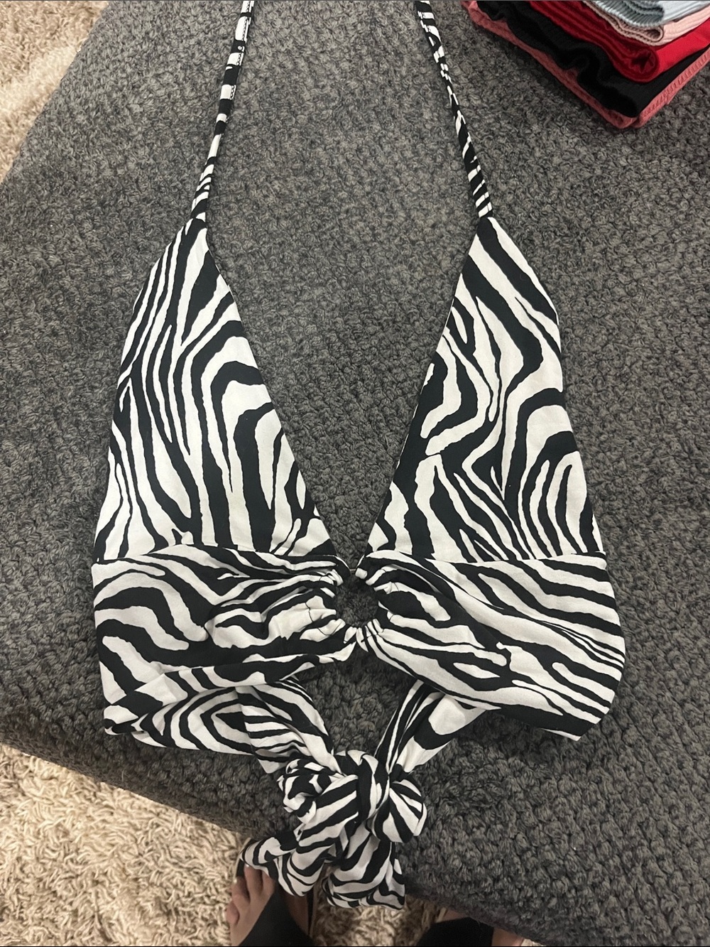 SHEIN Black & White Zebra Halter Tie-Front Camisole